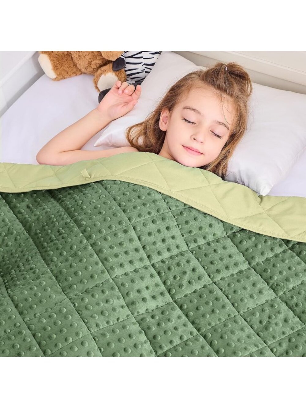 Cozy 3 lb Moss Green Weighted Lap Blanket for Kids, Cooling Minky Throw, 36x48in